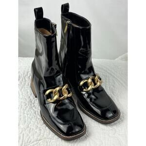 Steve Madden Black Ankle Boots with Gold Chain